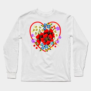 Vintage Floral Bursting From A Heart Long Sleeve T-Shirt